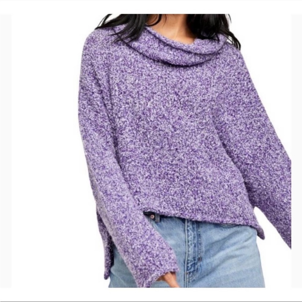 Free People Chenille purple/white oversized cowl neck sweater XS grape hyacinth